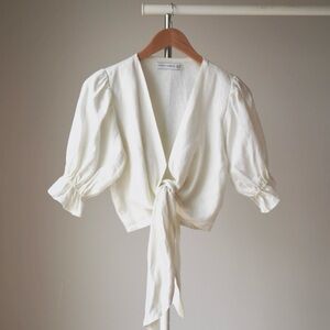 Faithfull the Brand White Puff Sleeve Linen Blouse